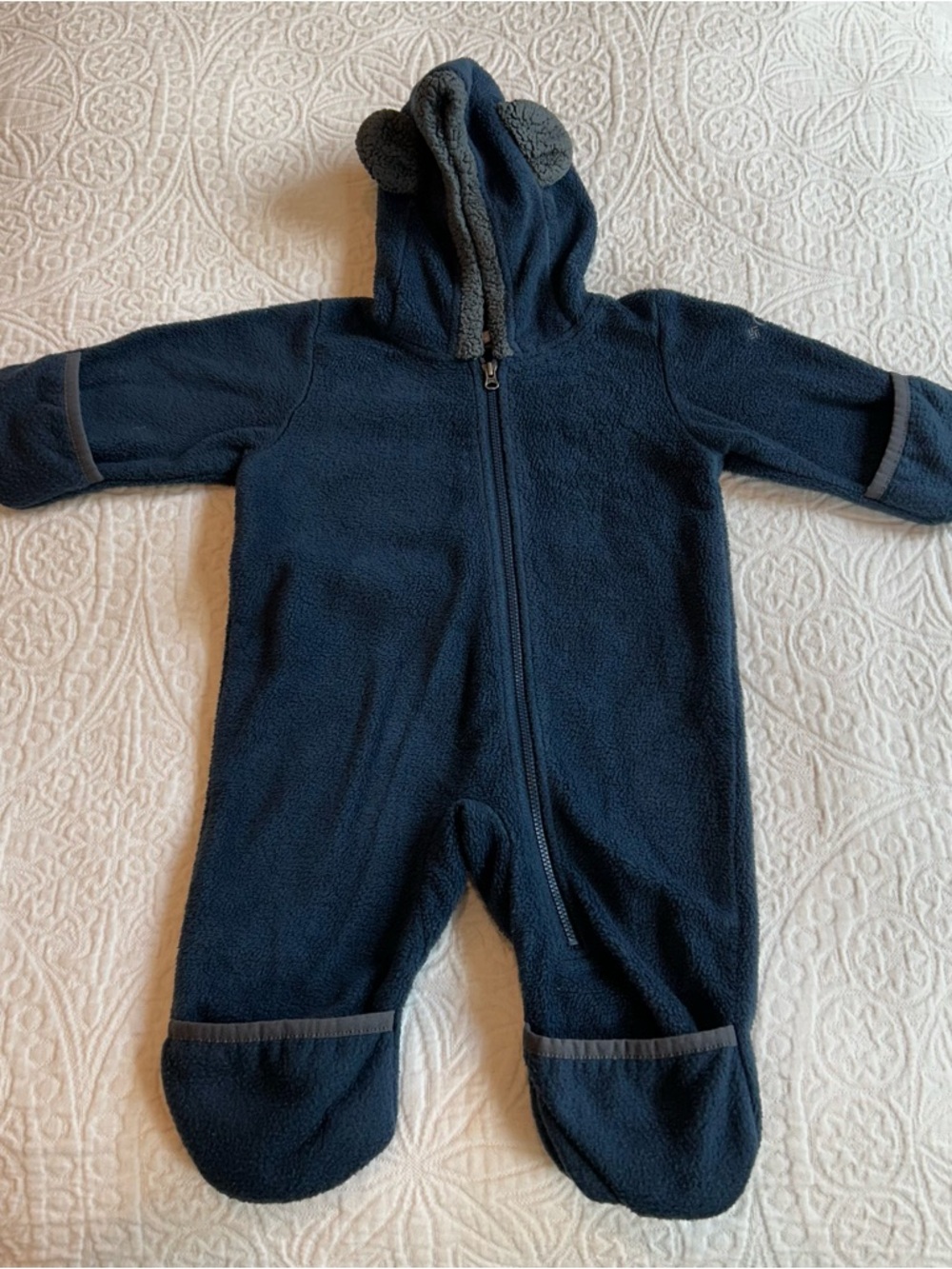 Columbia Cozy Navy Fleece Baby One-Piece with Hood
